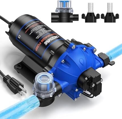 CrestWave Fresh Water Pump 7GPM 70PSI, 110V AC, Upgraded Five Chamber Self-Priming Diaphragm Water Pump with Pressure Switch and Strainer for RV, Home Water System, Irrigating & Industrial Settings